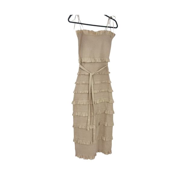 V. Chapman The Lily Dress Smocked Sleeveless In Neutral Warm Sand Size 2 NWOT - Picture 8 of 12